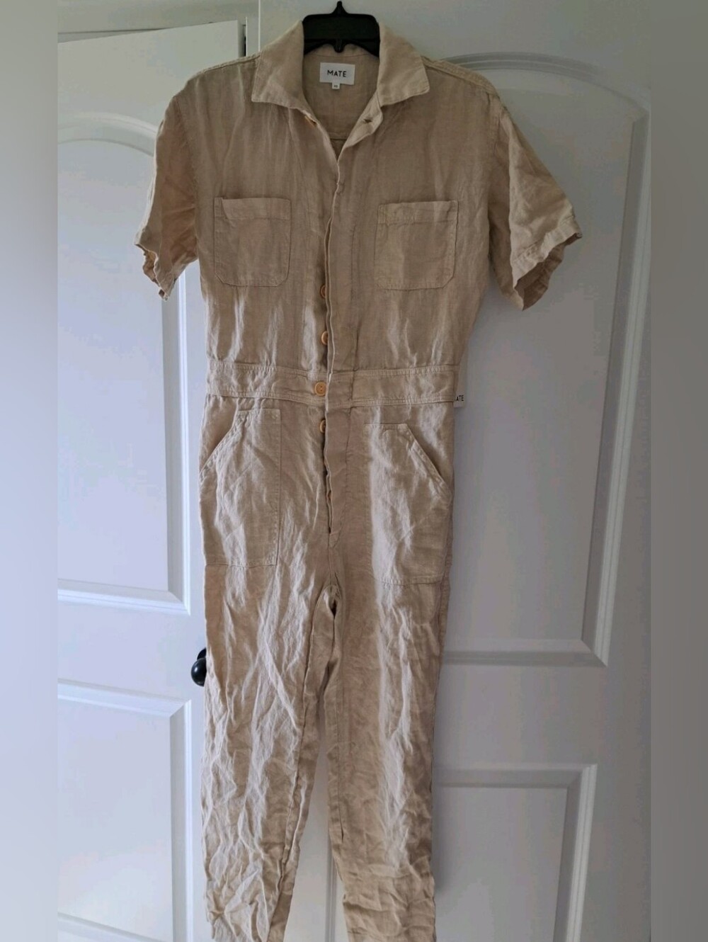 NWT Mate The Label 100% Linen Light Beige Jumpsuit Size XS